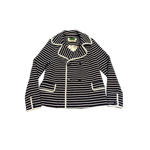 Anthropologie Womens Blue White Stripe‎ Nautical Peacoat Blazer Jacket Size XS